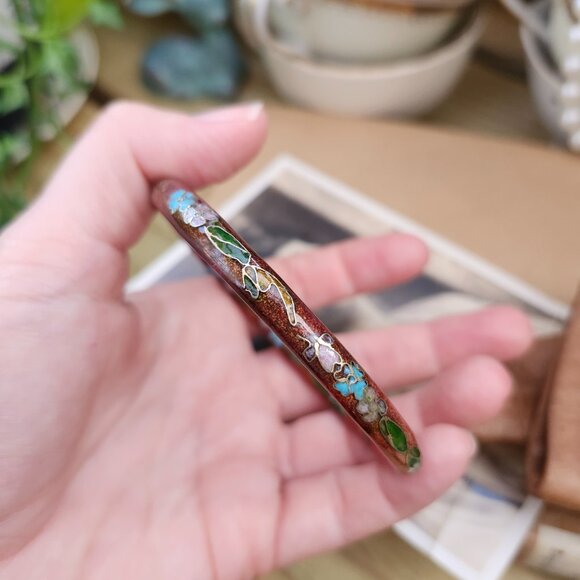 Vintage Floral Cloisonne Bangle Bracelets, Set of 3 - Picture 13 of 14